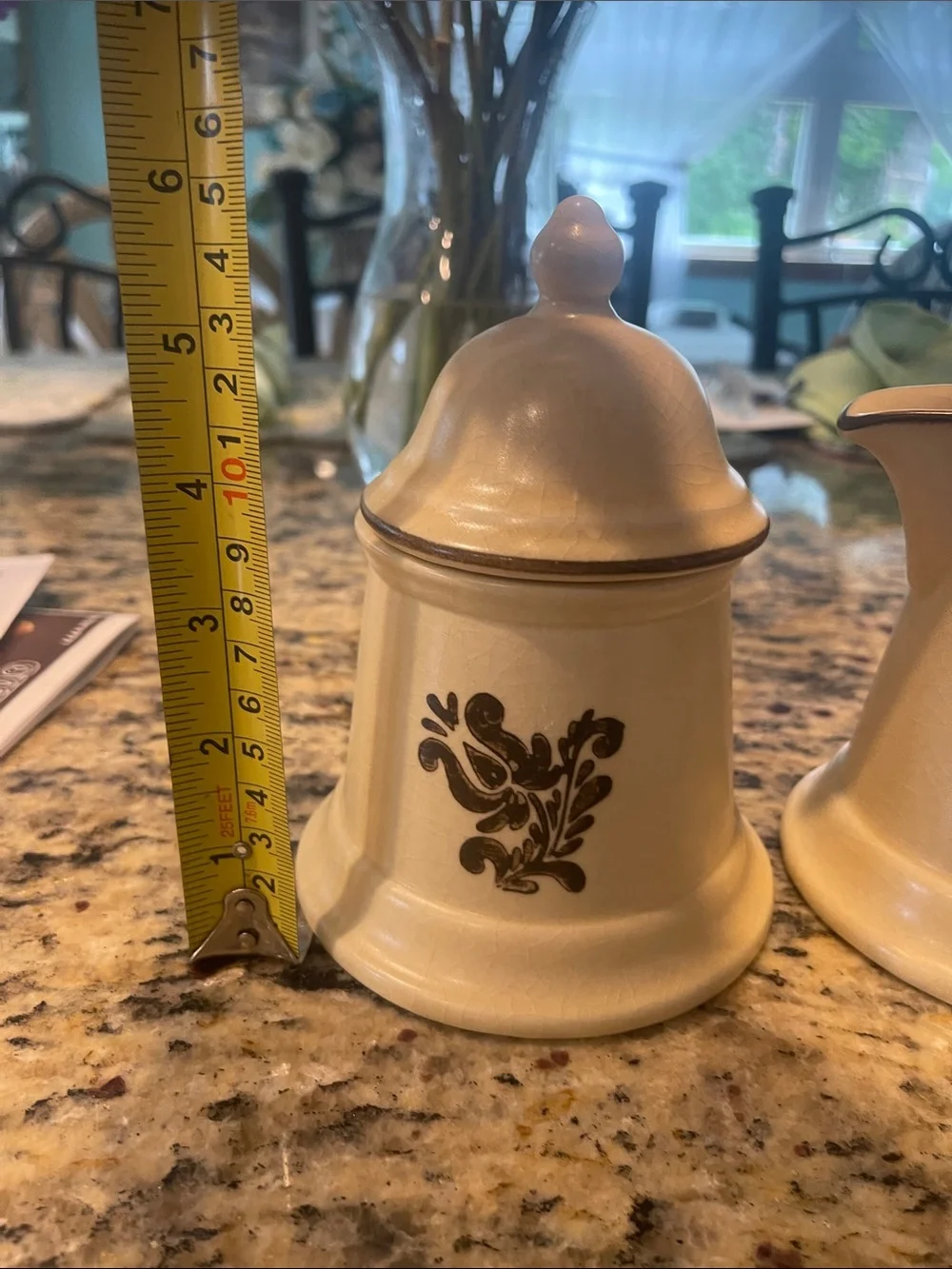 Vintage Pfaltzgraff Village Sugar Bowl With Lid & Creamer Yellow Brown Stoneware